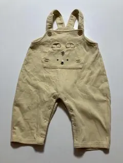 ベージュ コットン オーバーオール 動物刺繍