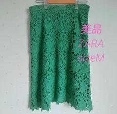 ZARA　ザラ　グリーン　レース　美品　膝丈スカート　春夏　緑のサムネイル