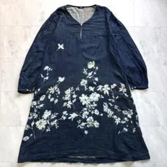 【超希少】45rpm 抜染 ガーゼコットンワンピース 花柄 インディゴ染め 藍染のサムネイル