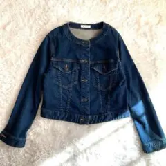 エポカザショップ ノーカラー デニムジャケット 38 ブルー 三陽商会