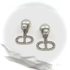 DIOR クリスチャンディオール イヤリング CDロゴ パール ラインストーン