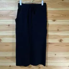 ローリーズファーム　黒 リブ編み ウエストドローストリング ロングスカート