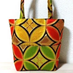 H―9　七宝花菱　ハンドメイド　着物、帯リメイク　トートバッグ