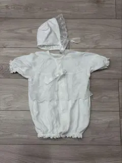 【美品】ホワイト ベビードレス 帽子付き