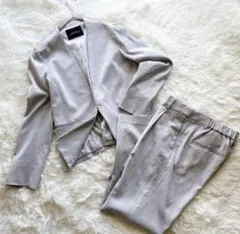 グリーンレーベルリラクシング 洗える パンツスーツ セットアップ ノーカラー L