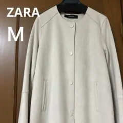 アイボリー色 ロングコート フェイクスエード ZARA