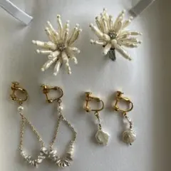 淡水パールイヤリング　3点セット