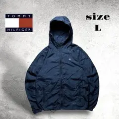 美品 トミージーンズ　ナイロンウィンドブレーカー 刺繍ロゴ ブラック L