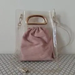 NICE CLAUPナイスクラップ クリアバッグ 巾着付きゴールドハンドル 美品のサムネイル