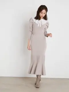 SNIDEL プリーツカラー ニットワンピース 付け襟 フリル マーメイド