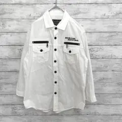 【Create Barefoot】シャツ（М）八分袖　ホワイト　英字　カッコいい