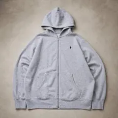 ラルフローレン ジップパーカー グレー 刺繍ロゴ メンズL相当 古着 人気