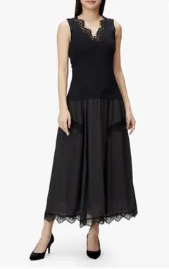 フレイアイディー FRAY I.D レーストリム ニットコンビワンピース　黒