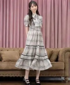 evelyn ハシゴレースチェックOP ワンピース