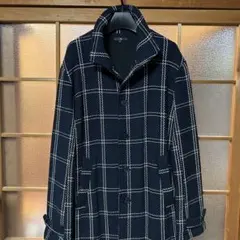 ネイビー ホワイトチェック スタンドカラーコート L