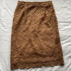 UNIQLO ユニクロ　ブラウン レース タイトスカート ひざ丈　サイズM