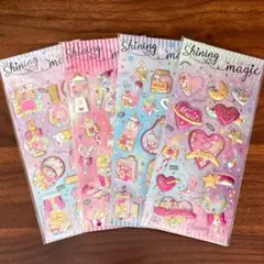 B）4枚セット シャカシャカ 3D 立体 シール グリッター スパンコール