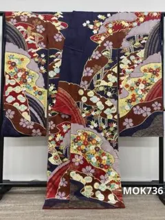振袖 仮絵羽 青柳 金駒 金彩 紋意匠 正絹 未仕立て品 八掛付き MOK736 