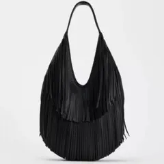 ZARA フリンジトートバッグ ブラック