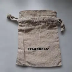 STARBUCKS 巾着 ポーチ 麻風素材　ベージュ　ブランドロゴ入りのサムネイル
