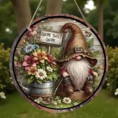 ウェルカムボード ノームさん 木製プレート リース ガーデニング園芸 クリスマス