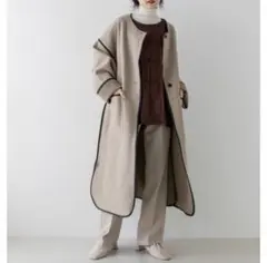 カスタネ ライナー付き パイピング ロング コート