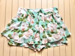 グリーン花柄シフォンプリーツスカパン