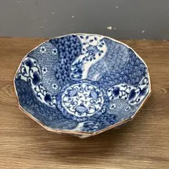E-2 龍峰窯 三洋陶器 捻祥瑞 染付 八角大鉢 盛鉢 煮物鉢 昭和レトロのサムネイル