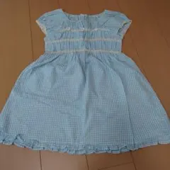 水色ギンガムチェックワンピース 100cm