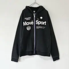 DESCENTE デサント　パーカー　ジップアップ　ロゴプリント　ブラック