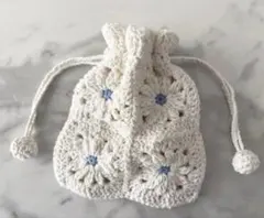 モチーフ編み　巾着ポーチ　ハンドメイド