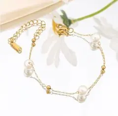 ブレスレット パール ステーション サージカルステンレス 新品 上品 ゴールド