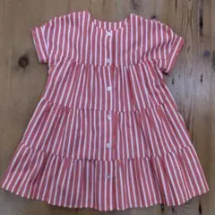 レッド ストライプ 半袖 ティアード ワンピース90cmのサムネイル