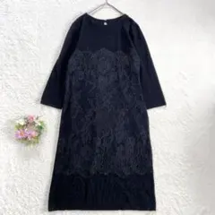 【PLST】 花柄レースデザイン ニットロングワンピース （M） 7分袖のサムネイル