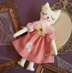 妖精猫ドール　✨ネコ　人形 ミナペルホネンのドレス （ピンク）　1