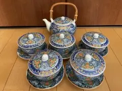 有田焼 祥楽窯 日本茶器セット急須1 個 湯呑み・蓋・受皿各5個 陶磁器 紺碧