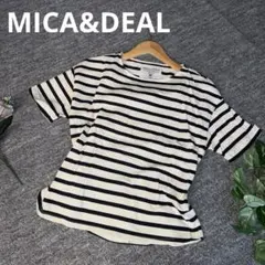 MICA&DEAL Tシャツ　ボーダー　ホワイト　半袖　F ウエスト絞るのサムネイル