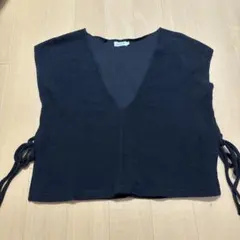 レプシィム ベスト サイドリボン ニット ビスチェ 黒 F Vネック