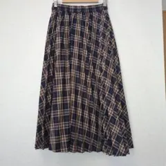 ネイビーとブラウンのチェック柄プリーツスカート　М