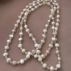 淡水パール クリスタル ロングネックレス（120cm）