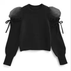 GRL グレイル　シースルー　ショルダーニット　リボン　トップス　黒