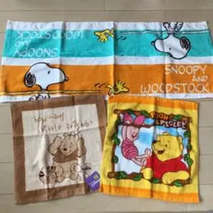 スヌーピー フェイスタオル、プーさん ハンドタオル 、3枚セット