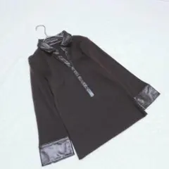 KN0561【トランスワーク】ニット【9】七分袖 リブ 異素材切替フェイクレザー