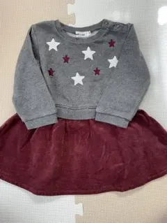 Noeil aime BeBe 星柄刺繍のグレー/バーガンディワンピース