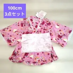 ハローキティ　ミニ浴衣　セパレート　フリフリ　花柄　ピンク100cmのサムネイル