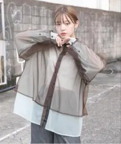 メッシュMIXデニムコクーンシャツ カラー グレー - メルカリ