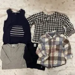 ⑦【70cm】プチバトー など　秋冬ベビー服5着セット