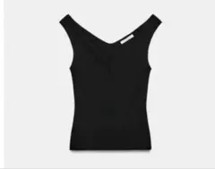 【新品】ZARA Vネック リブ タンクトップ ブラックのサムネイル