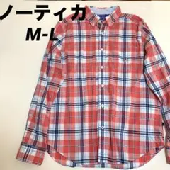 ノーティカ 赤 青 チェック柄 ボタンダウン 長袖シャツ M（L相当） ロゴ刺繍