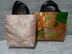 クリスマスセールハンドメイド帯リメイクバックトートバッグ2点No.927